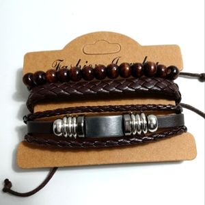 🏖 Wiston 3 Pc Mens Brown Leather Bracelets NWT